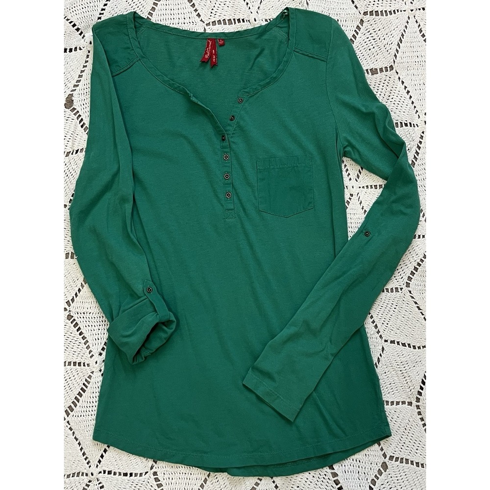 Red Camel Green Henley Top Womens Small Cotton Modal 2n1 Sleeve Soft Light Shirt